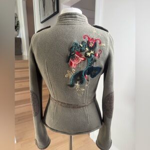 Kenzo Reversible Military Style Jacket – Tweed & Knit – Embroidered Back Size M